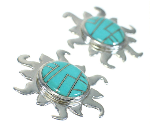 Sterling Silver And Turquoise Inlay Sun Post Earrings MX63379